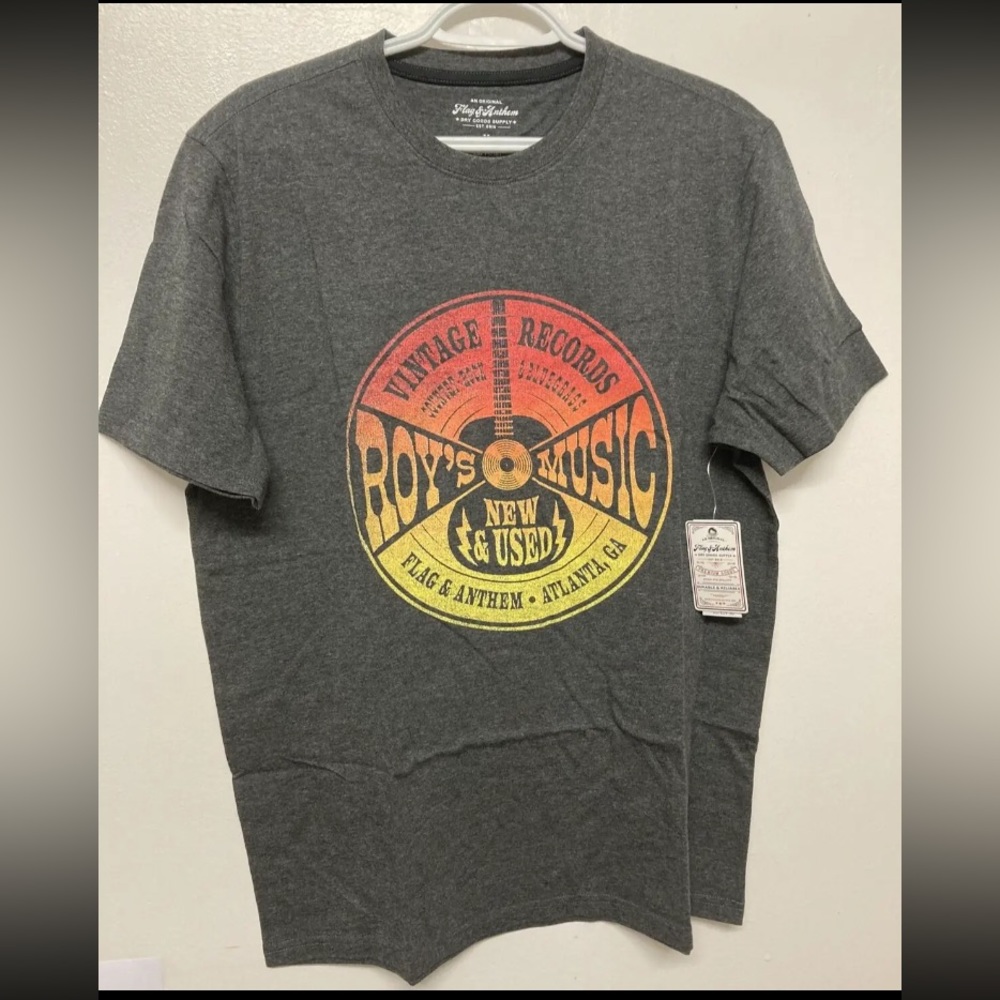Flag & Anthem Mens T-Shirt Medium Dark Grey Graphic Tee Short Sleeve Guitar NWT